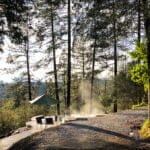 a view from the exterior of the yurts