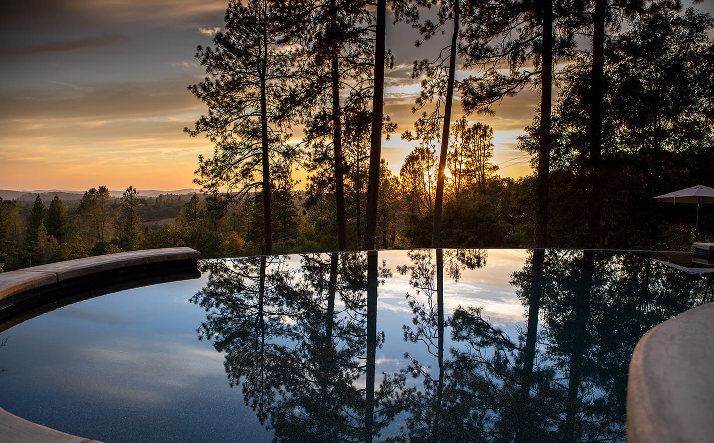 Sunset view from the pool at Reverie Retreat