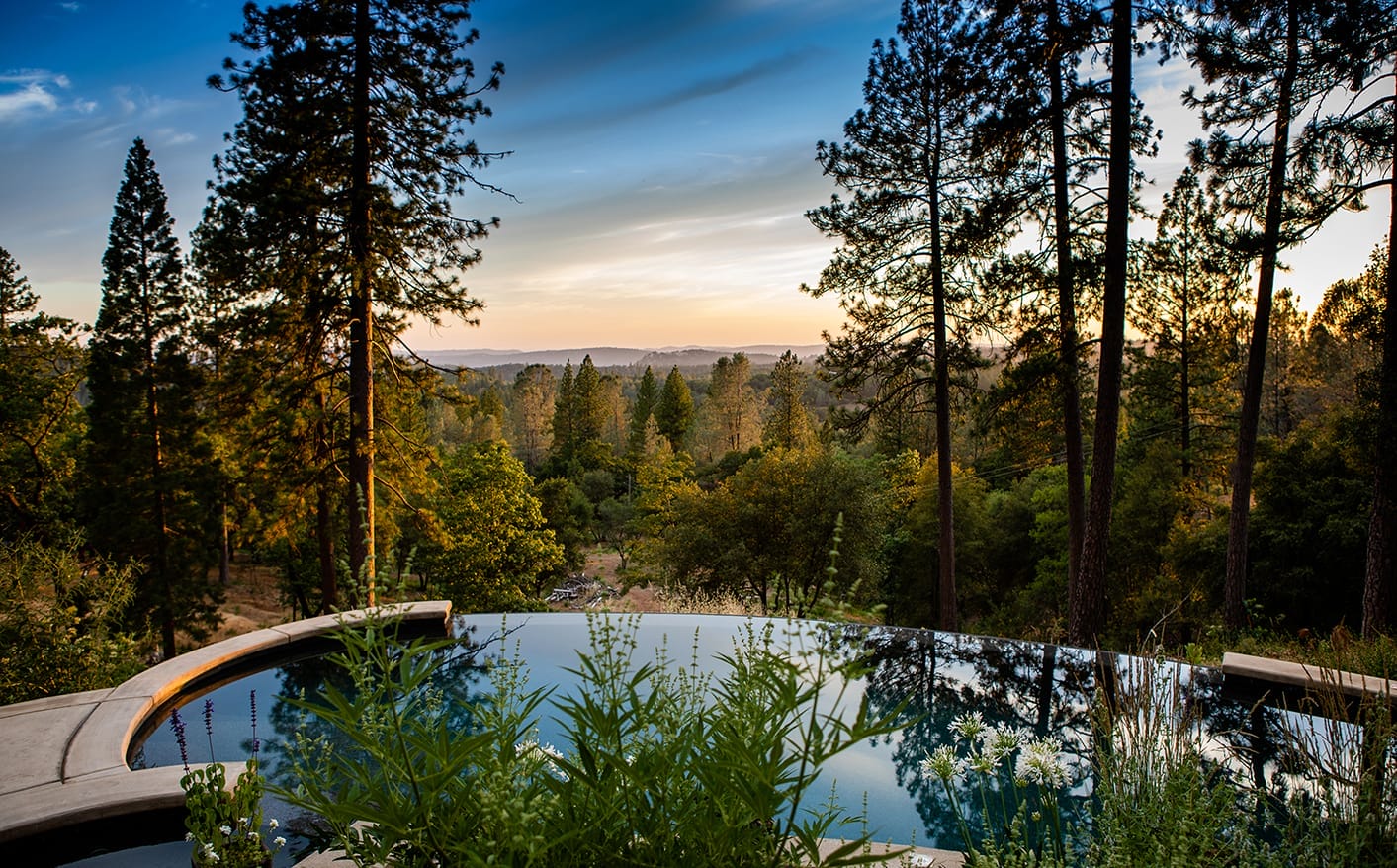 Sunset view from the pool at Reverie Retreat