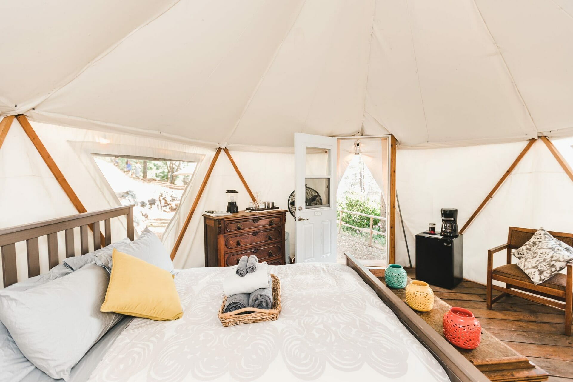 The view from the interior of Yurt Sunset